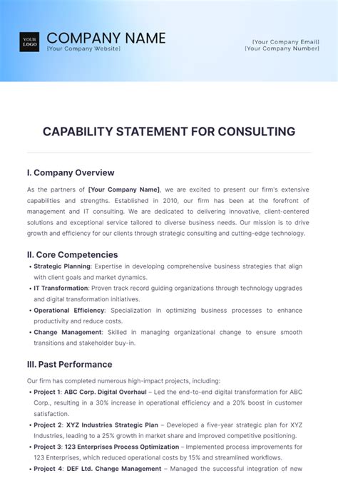 Free Capability Statement For Consulting Template Edit Online