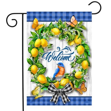 Summer Lemon Garden Flags Double Sided Welcome Spring Fruits Checkered