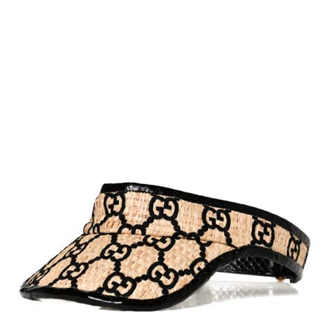 GUCCI Raffia Elaphe GG Monogram Embroidered Afraa Visor L Ivory Black