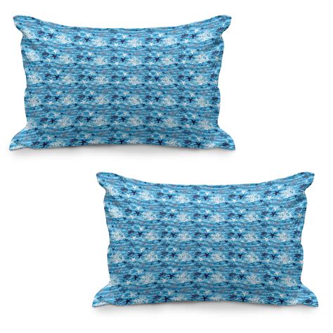 Sea Shells Quilted Pillowcover Set Of 2 Abstract Horizontal Wavy Lines