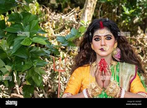 Portrait Of Beautiful Indian Brunette Woman Faces With Perfect Makeup And Wearing Jewelers With