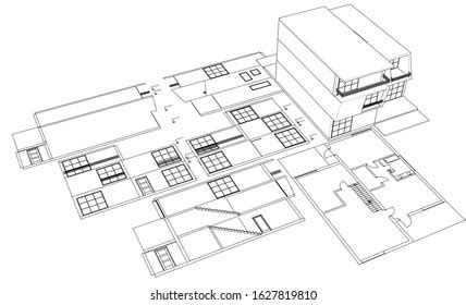 Modern House Sketch Plan 3d Illustration Stock Vector (Royalty Free ...