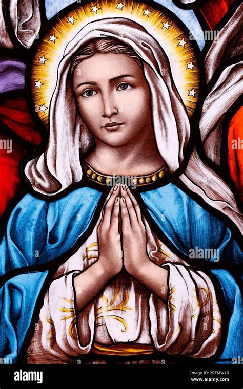 Song Vinh Catholic Church Stained Glass Window Virgin Mary Praying