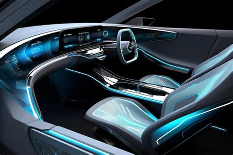 Premium AI Image | The interior of a car with a blue and black interior.