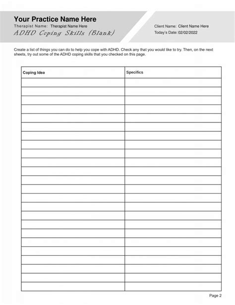 Adhd Coping Skills Worksheet Editable Fillable Printable Pdf