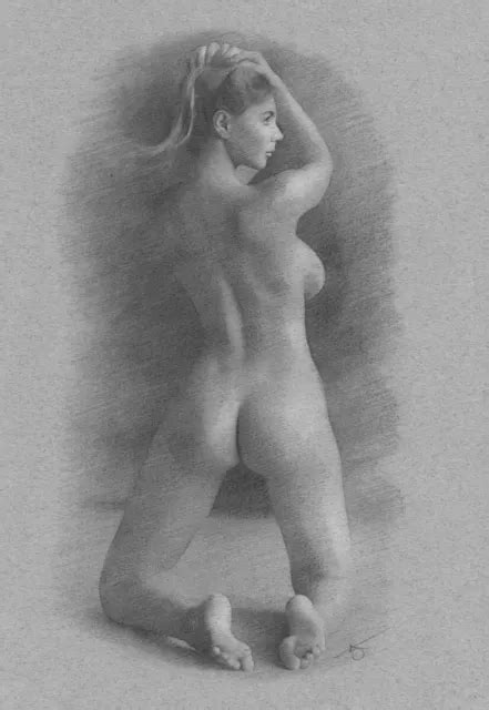 FEMALE NUDE DRAWING ORIGINAL Fine Art Charcoal Naked Woman Lady Model NO RESERVE