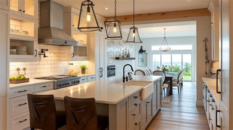 Premium Photo | Kitchen Interior with Island Sink Cabinets and Hardwood ...