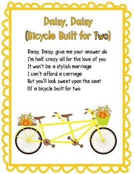 Bicycle Built for Two (Daisy, Daisy) Lyrics Poster FREE by Miss Esther