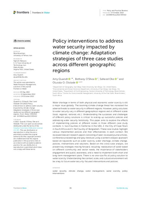 (PDF) Policy interventions to address water security impacted by ... 