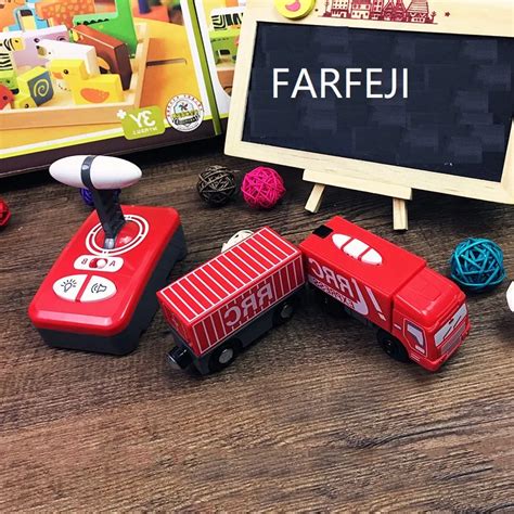 FARFEJI Red Remote Controlled Train Electric Rc Train Remote Toys For Children Wooden Tracks Rc ...