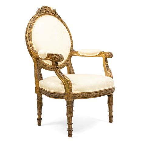 Set Of French Louis Xvi Damask Arm Chairs