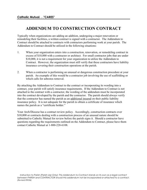 Construction Contract Addendum Template