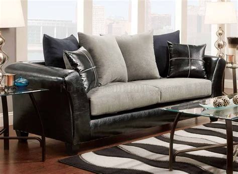 90004 Sofa in Grey Microfiber & Black Bicast w/Options