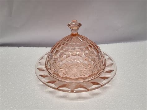 Pink Cube Depression Glass Covered Butter Dish Etsy