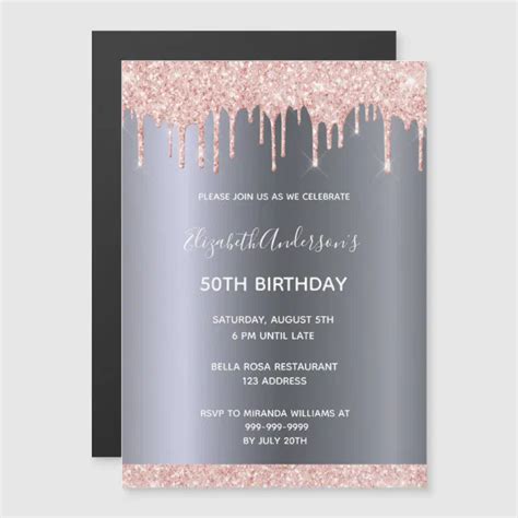 Birthday Party Rose Gold Glitter Drip Invitation Zazzle