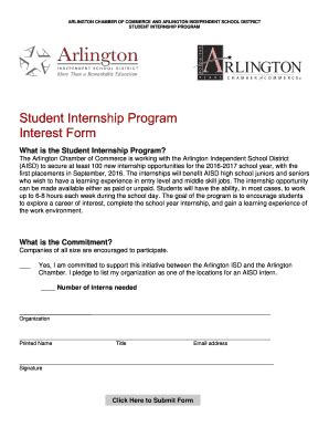 Fillable Online Arlington Chamber Of Commerce And Arlington ISD STUDENT