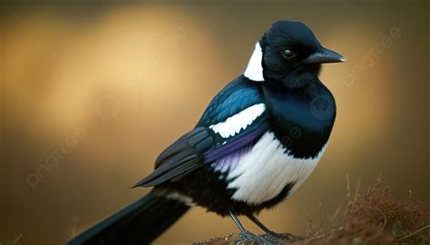 Black And White Magpie Standing On Top Of Sand Background Picture Of A