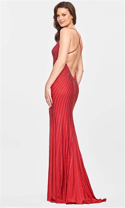 Faviana S10804 V Neck High Slit Evening Gown Couture Candy