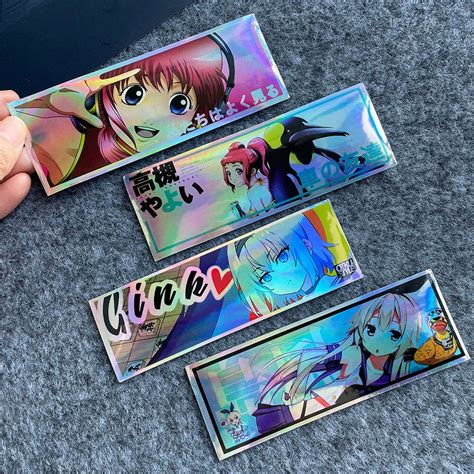 4pcs Jdm Reflective Sticker Girl Anime Heart Eyes Waifu Ecchi Laser