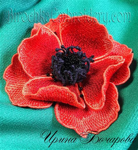 Free Standling Lace Poppy Flower Birochka Embroidery