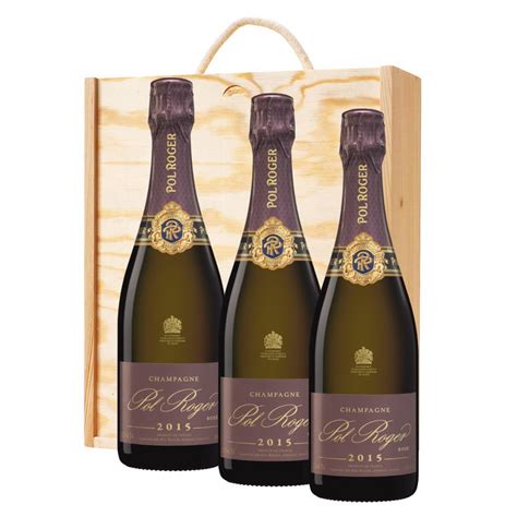 3 X Pol Roger Rose 2015 Vintage Champagne 75cl In A Pine Wooden Gift