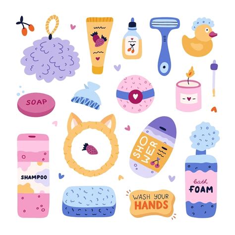 Premium Vector Cute Hand Drawn Clipart Set Of Hygiene Items Bathroom