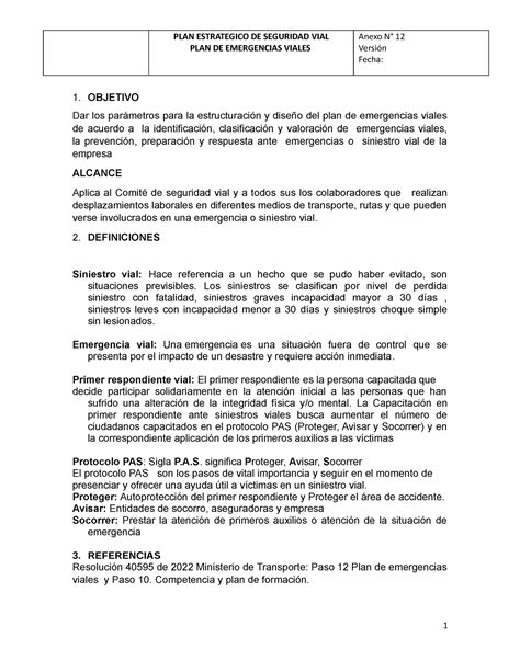 Anexo 12 Plan de preparación y respuesta ante emergencias viales PLAN