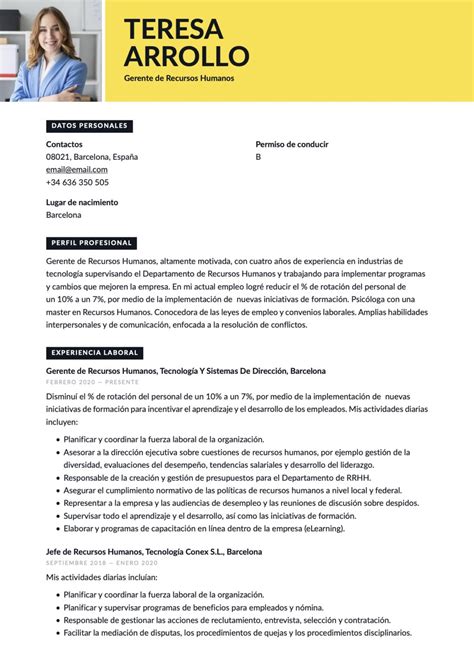 Curr Culum Para Recursos Humanos Crea Tu Cv Gratis Plantillas