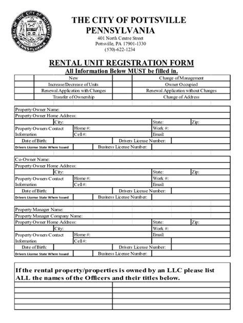 Fillable Online City Of Pottsville Pennsylvaniaofficial Website Fax