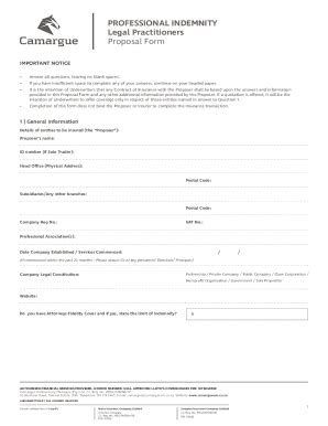 Fillable Online PROFESSIONAL INDEMNITY Miscellaneous Proposal Form Fax