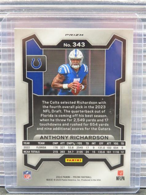 2023 Panini Prizm Anthony Richardson Orange Lazer Prizm Rookie RC 343