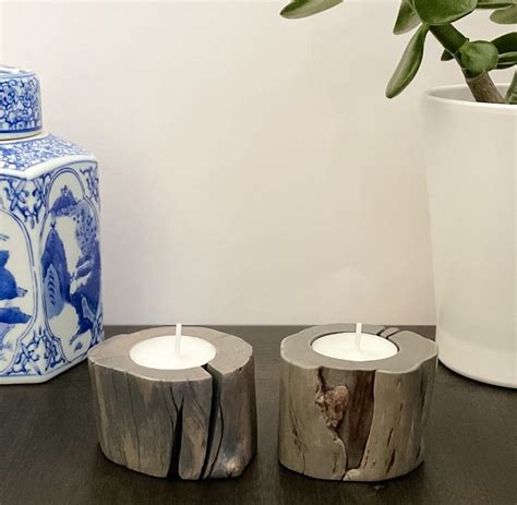 Gray Wood Candle Holders Set Of Two Tree Branch Tea Light Holders