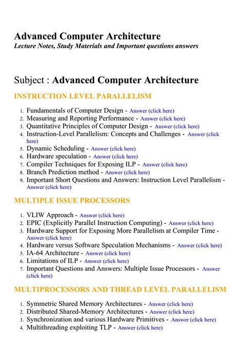 Advanced computer architecture - Lecture Notes, Study Materials and ...