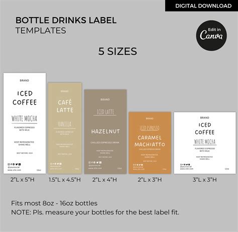 Editable Iced Coffee Bottle Labels Template Canva, Drinks Label Design