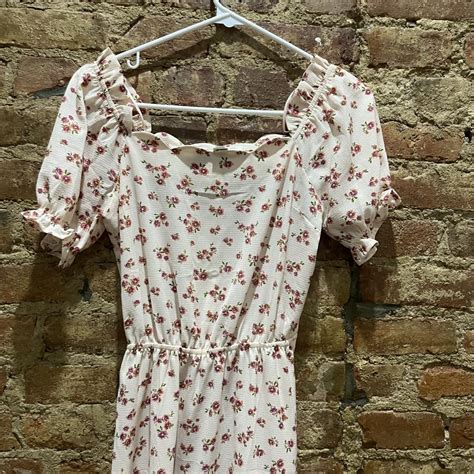 Monteau La Tiered Pink Floral Cottage Core Dress Depop