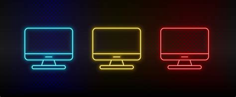 Neon icon set Computer desktop. Set of red, blue, yellow neon vector ...