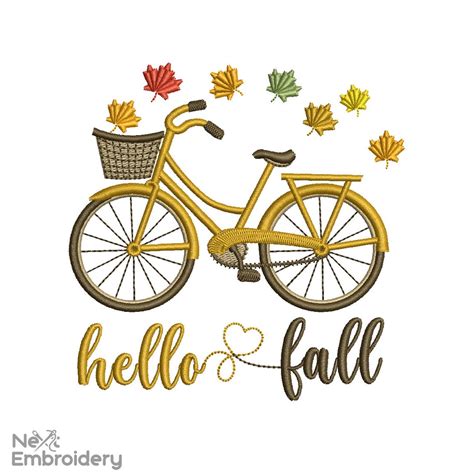 Hello Fall Embroidery Design Fall Embroidery Designs Autumn Bike