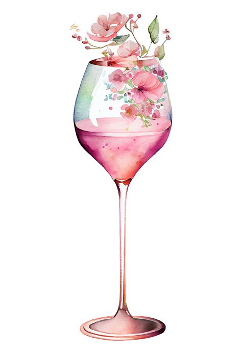 Watercolor Pink Wine Glass With Roses Card Design For Valentine S Day