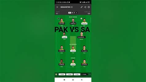 Pak Vs Sa Dream 11 Prediction Team Shorts Cricket Youtube