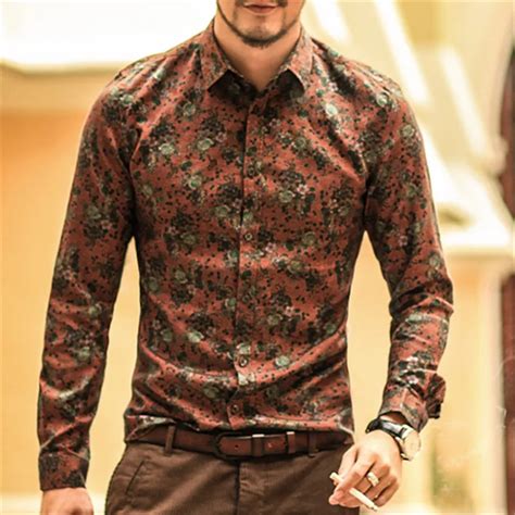 Buy Men Shirt Floral Printing Long Sleeve Shirts Men