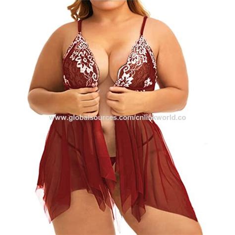 Plus Size Lingerie For Women Sleepwear Set Lace Babydoll Chemise V Neck Nightgown Sexy