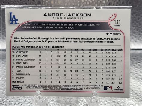 2022 Topps Chrome Andre Jackson Sepia Refractor Los Angeles Dodgers SP