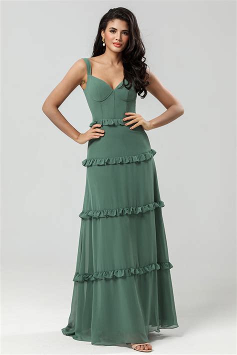 Wedtrend Women Green Bridesmaid Dress A Line Spaghetti Straps Chiffon