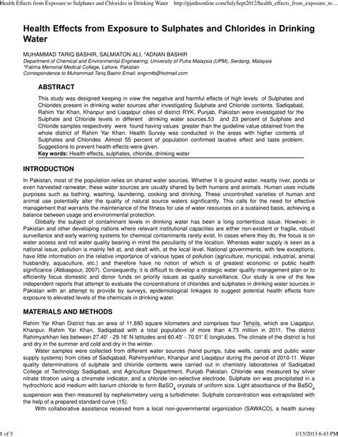 (PDF) Health effects from exposure to sulphates and chlorides in drinking water