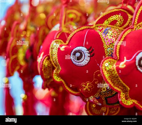 Row of Chinese New Year fish decorations on display in a store Stock ...