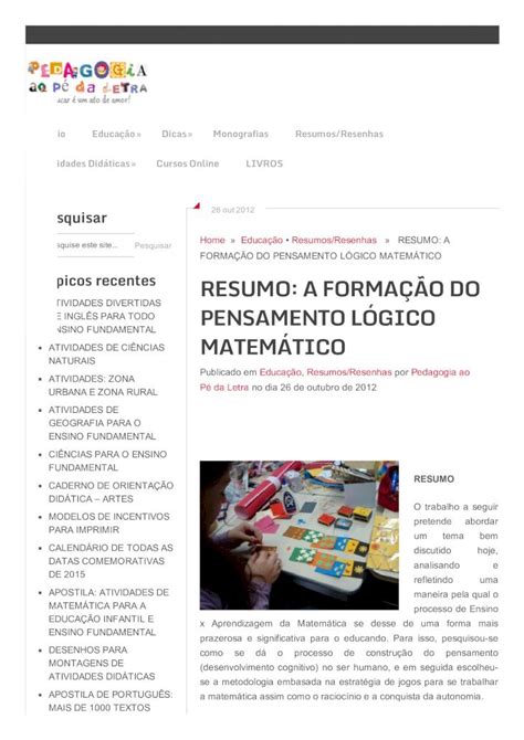 PDF Resumo a Formação Do Pensamento Lógico Matemático DOKUMEN TIPS