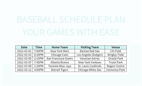 Free Baseball Schedule Templates For Google Sheets And Microsoft Excel - Slidesdocs