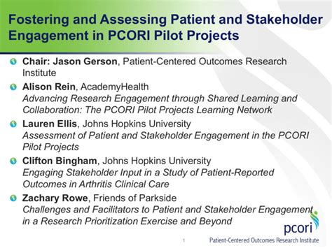 Fostering And Assessing Patient And Stakeholder Engagement In Pcori Pilot Projects