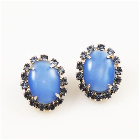 Blue Opaline Rhinestone Clip On Earrings – Estatebeads