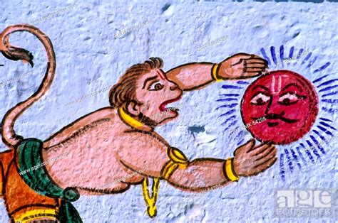 Wall painting on temple lord hanuman eating sun in pandharpur at ...